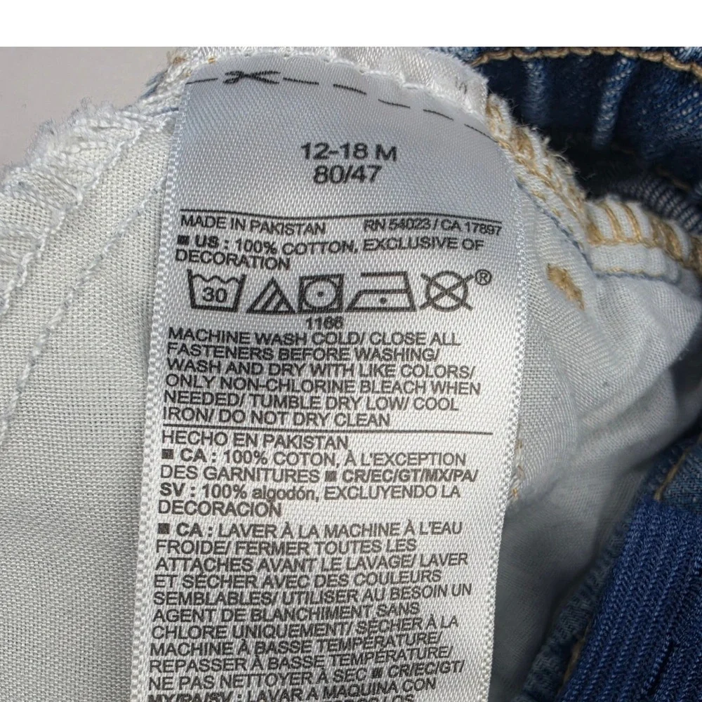 Old Navy Jeans Kids 12-18M Blue EUC Floral Embroidered Wide Leg Adjustable Waist